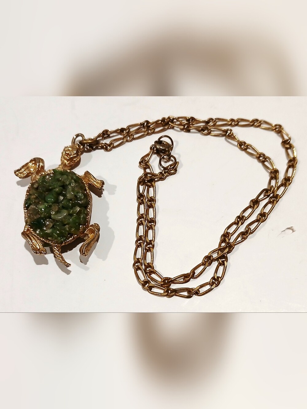 Goldtone Turtle Pendant Necklace with Green Stone Mosaic - Pets Reptile Inspired - Picture 2 of 7